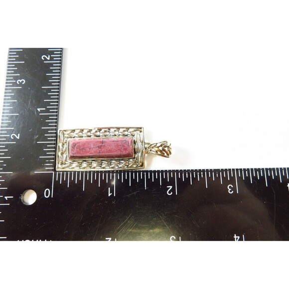 925 Thulite Plaque Pendant Sterling Rectangular Pendant 2" Drop - Picture 8 of 8